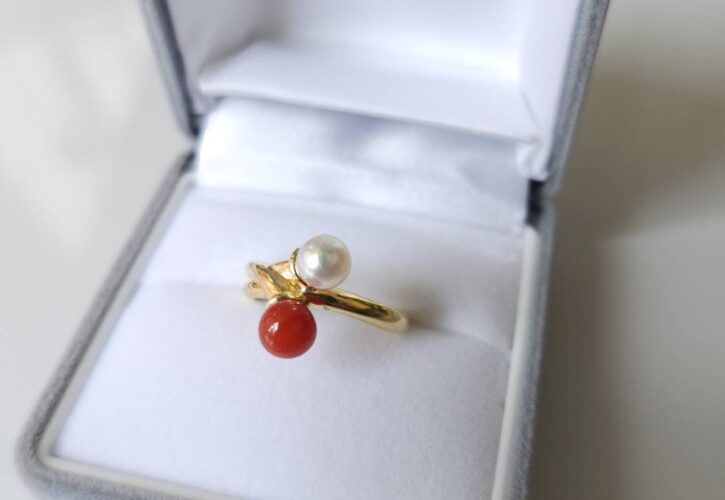 【商品紹介動画】赤珊瑚玉とパールのリング(K18)