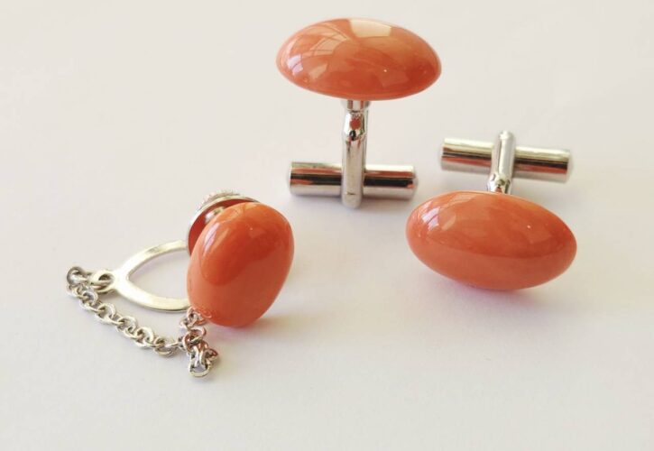 【商品紹介動画】桃色珊瑚カフスボタンセット